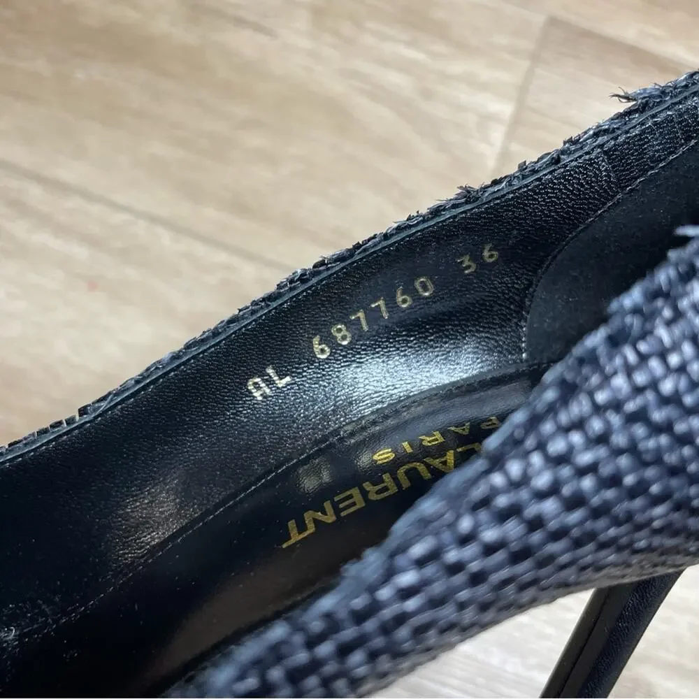 Saint Laurent Anja Woven Pointed Toe Pumps Black Sz 36 / US 6 - Picture 9 of 16
